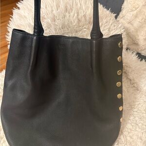 Hammitt Oliver Medium Black Leather Tote Bag with Gold Accents
